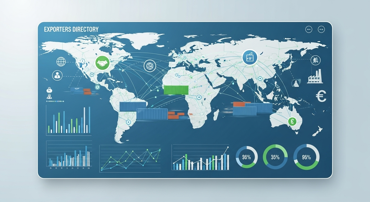 Professional exporters directory illustration with global trade connections